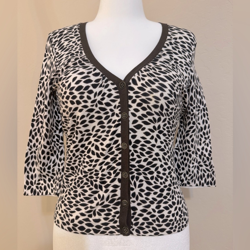 ANN TAYLOR Chocolate Brown Mix Button Down 3/4 Sleeve Sweater, Size Medium